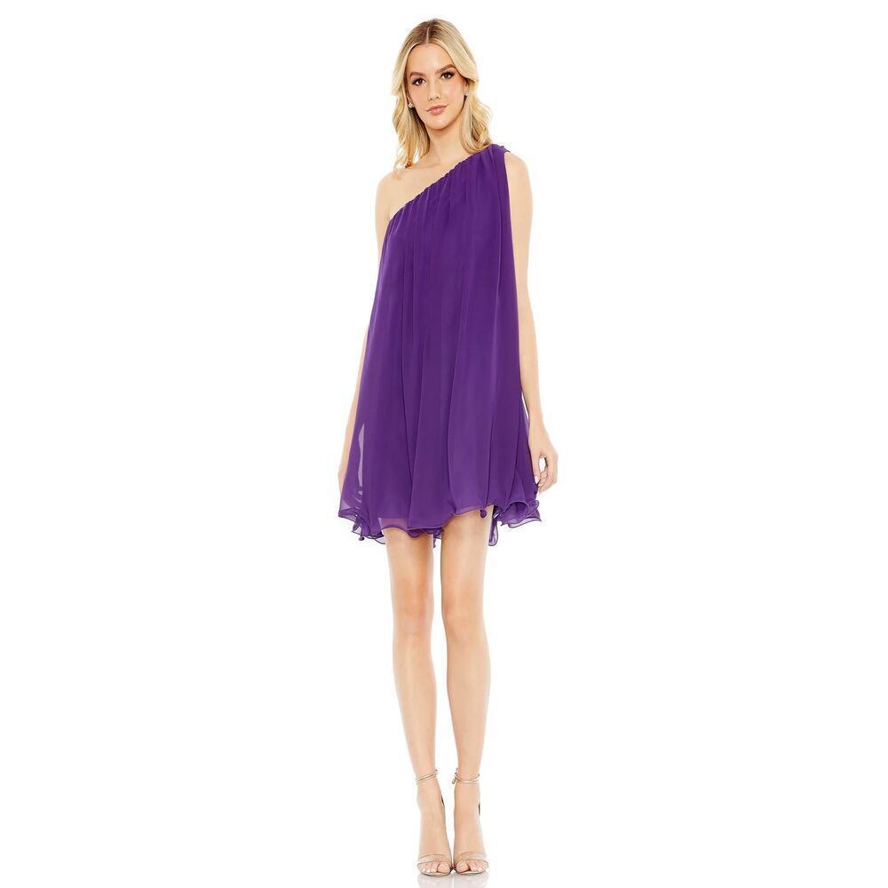 NEW- NWOT Mac Duggal 55951 One-Shoulder Ruffle Cocktail Dress Purple Size 2